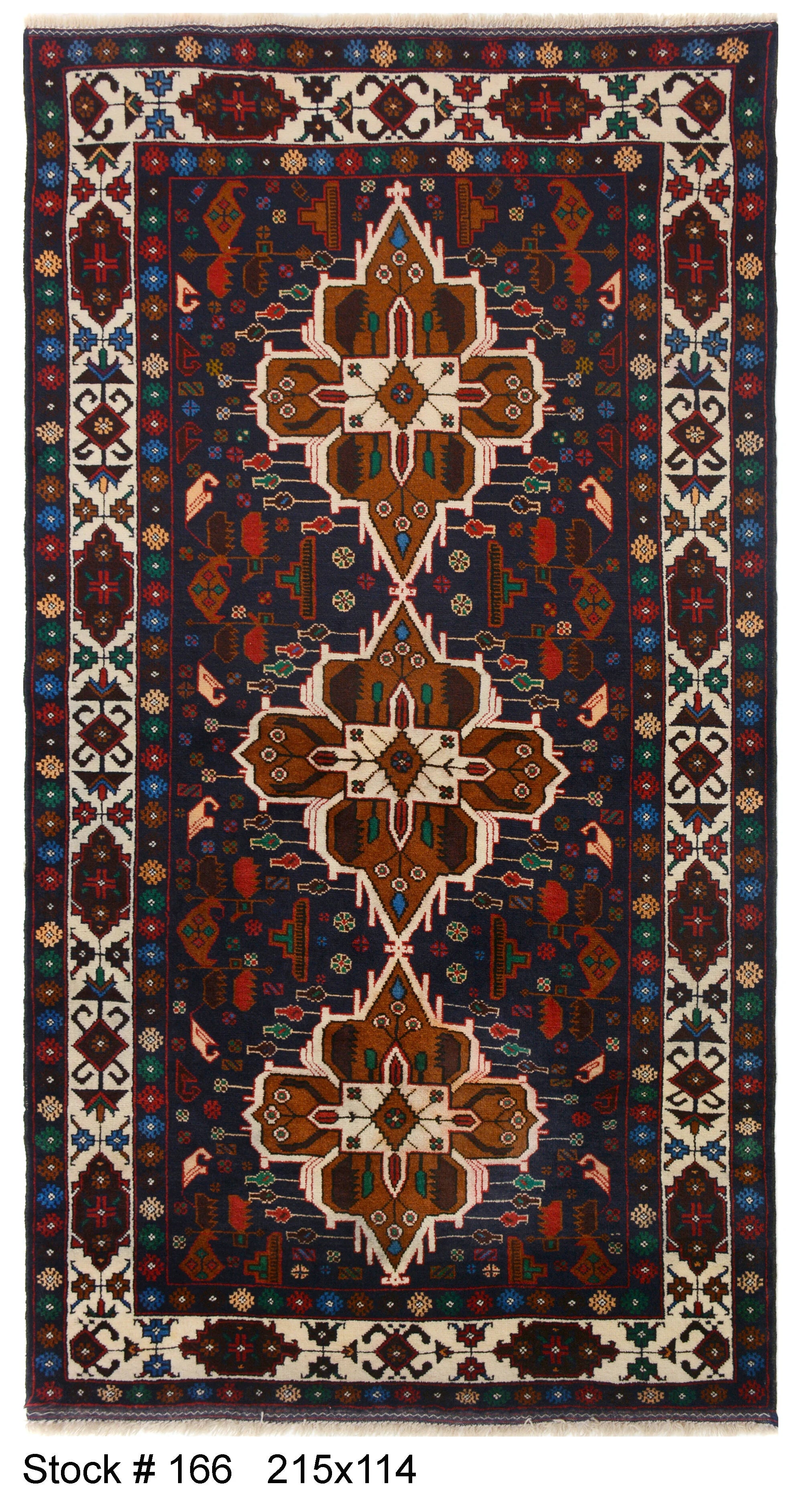 215cm x 114cm Afghan Baluchi rug Hand Knotted Pure wool pile area rug