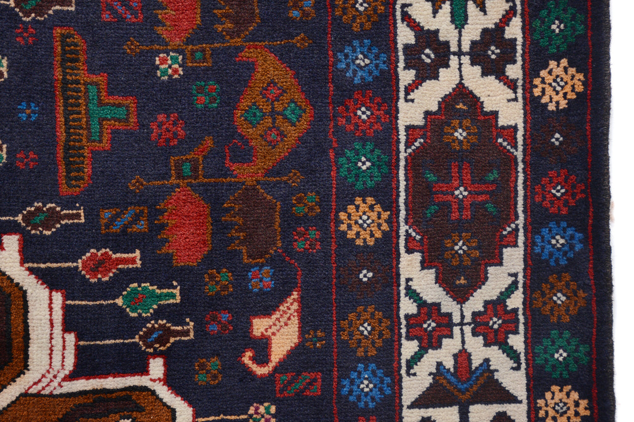 215cm x 114cm Afghan Baluchi rug Hand Knotted Pure wool pile area rug