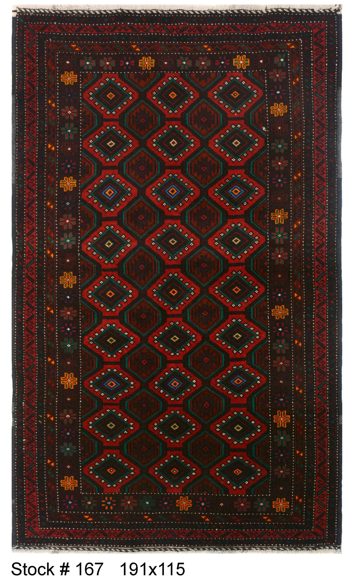 Afghan Baluchi rug Hand Knotted pure wool pile area rug 191cm x 115cm