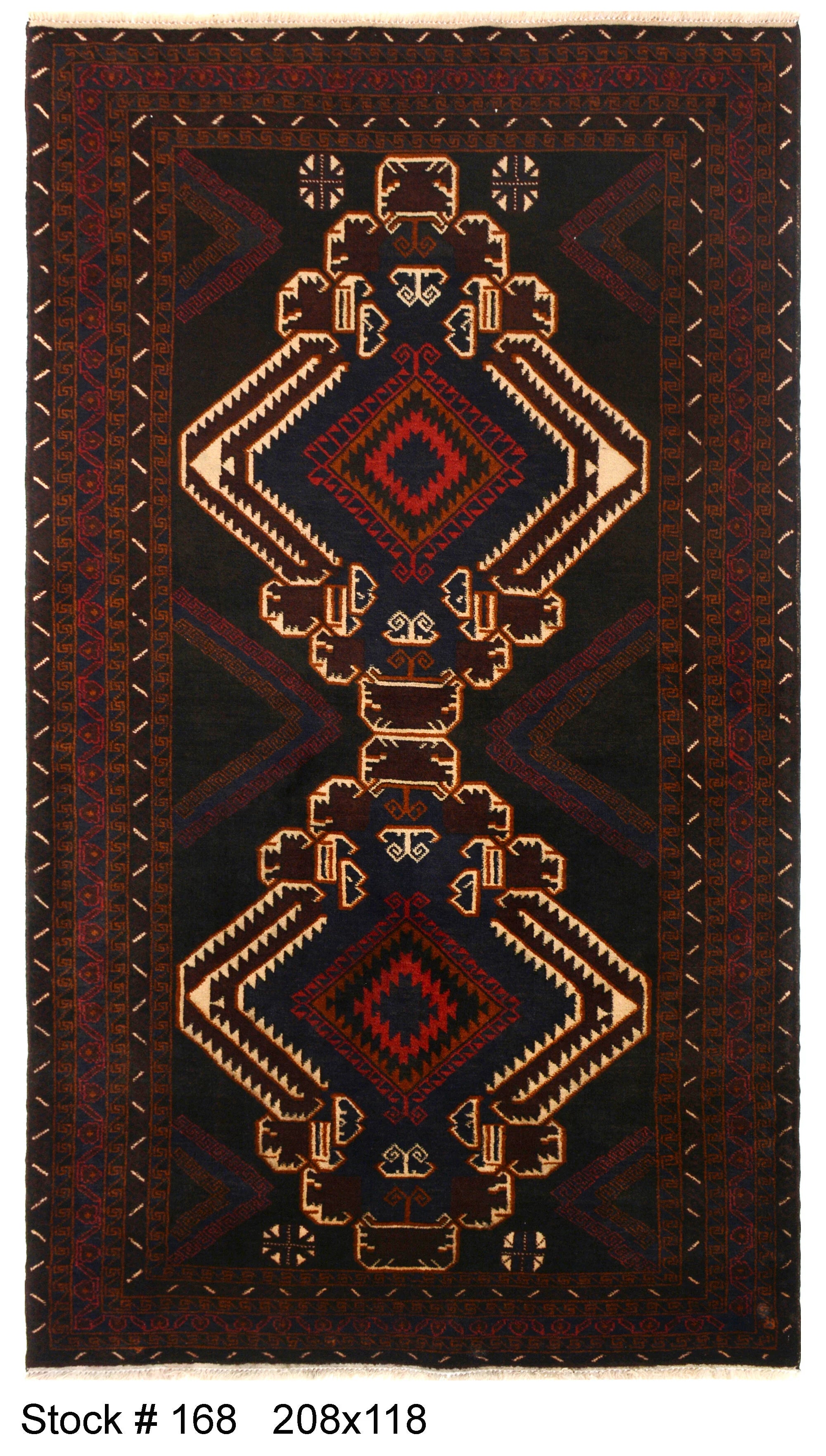 Afghan Baluchi rug pure wool pile hand knotted area rug208cm x 118cm