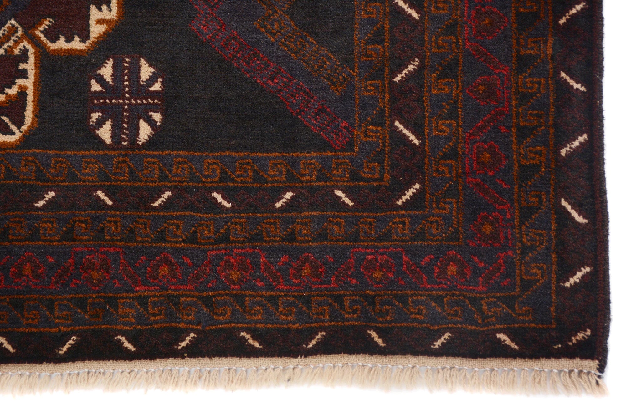 Afghan Baluchi rug pure wool pile hand knotted area rug208cm x 118cm