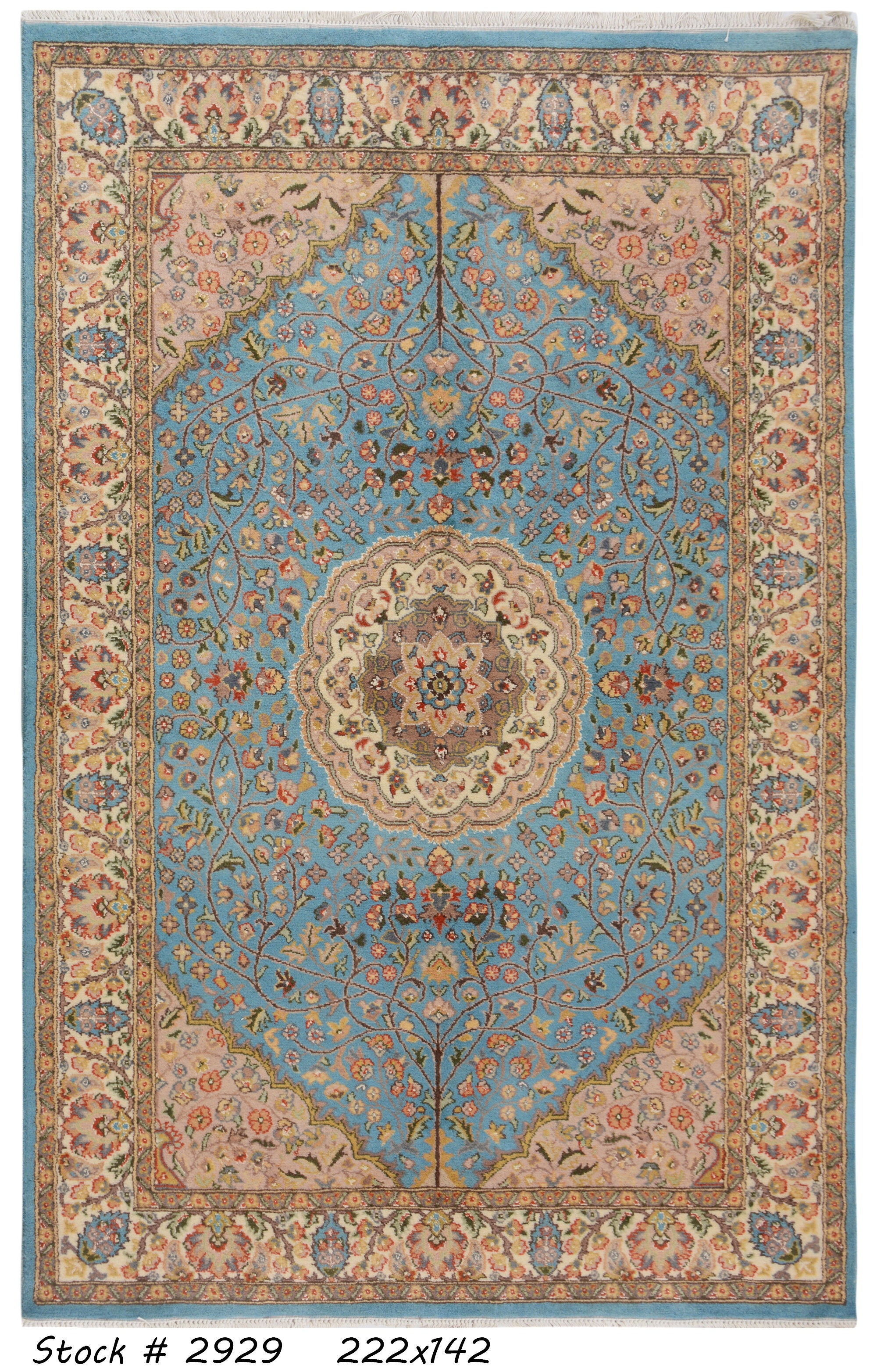 Kashmiri Hand Knotted area rug pure wool pile 222cm x 142cm