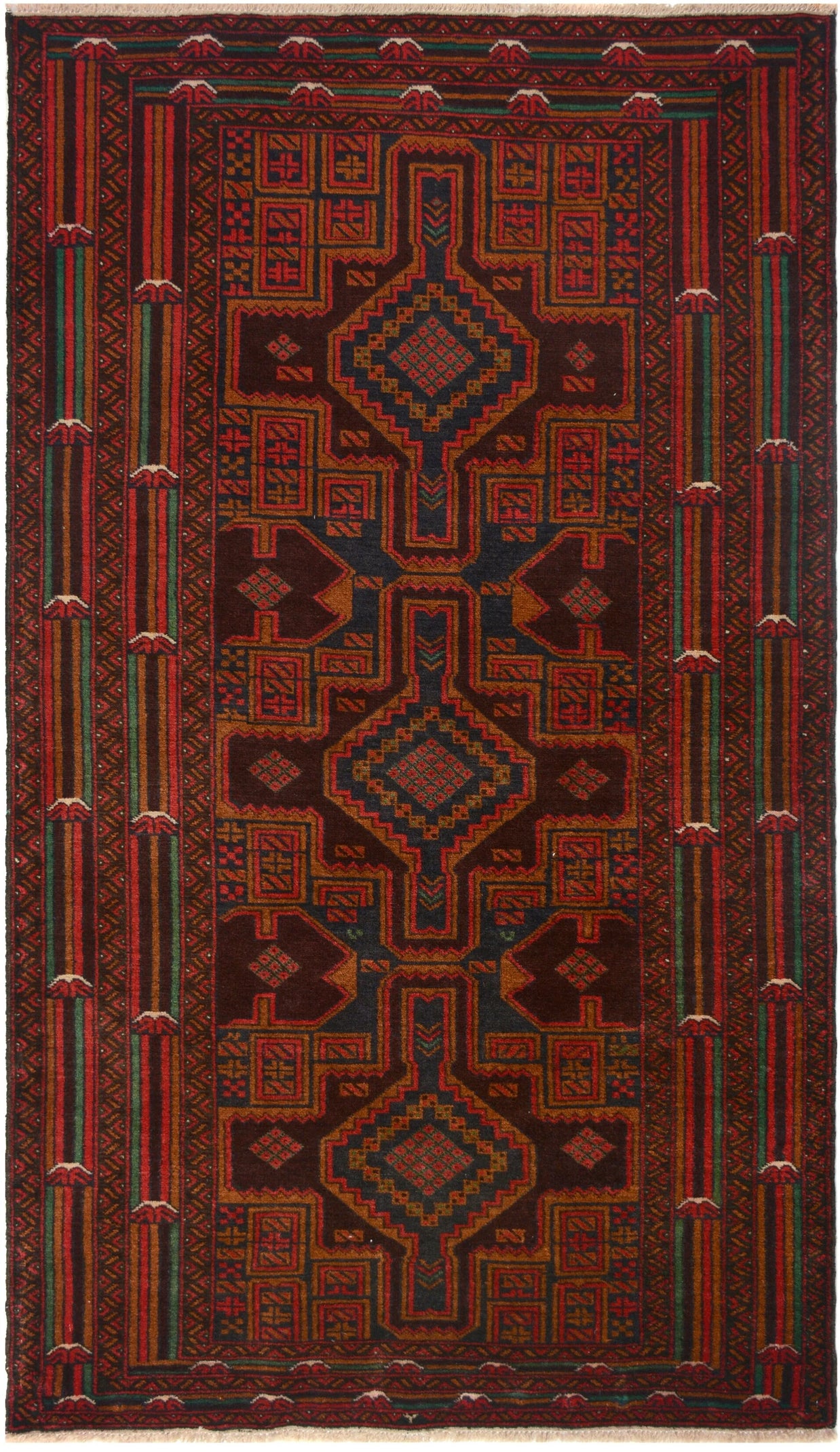 Natural dye Afghan Baluchi Pure wool pile rug 192cm x 111cm