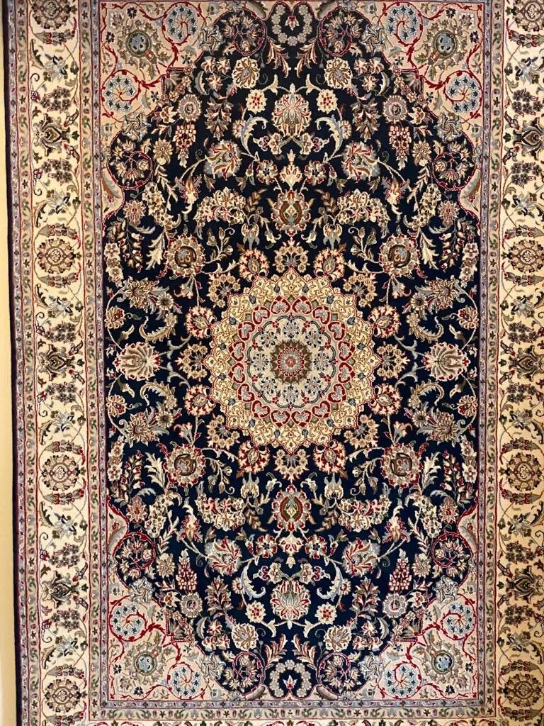 Persian Nain rug wool and silk area rug hand knotted 299cm x 189cm